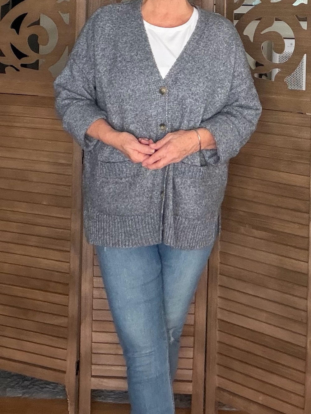 Ella Moss Heather Gray Cozy Button Cardigan - LG